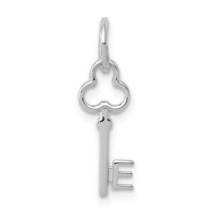 14k White Gold, Hannah Collection, Mini Initial E Shamrock Key Charm